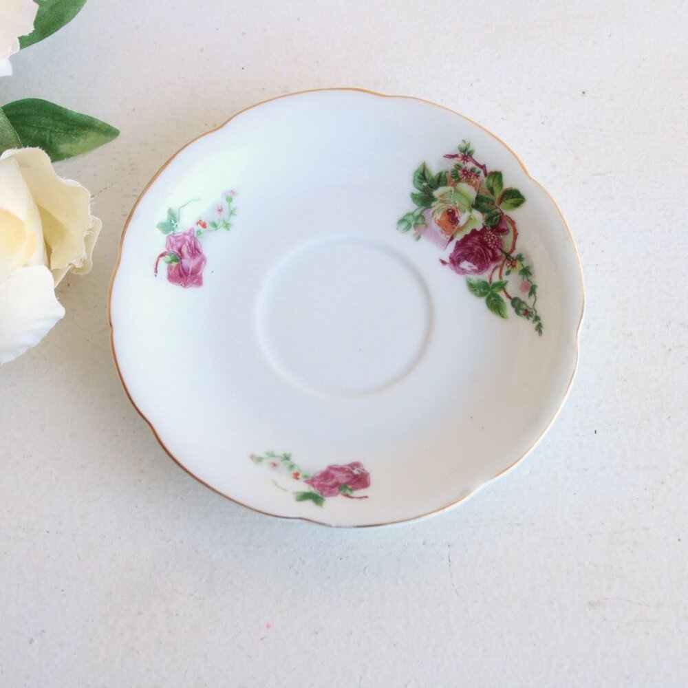 Vintage 1940s 1950s Tea Saucer, Made In Occupied Japan, Pink Rose China Plate